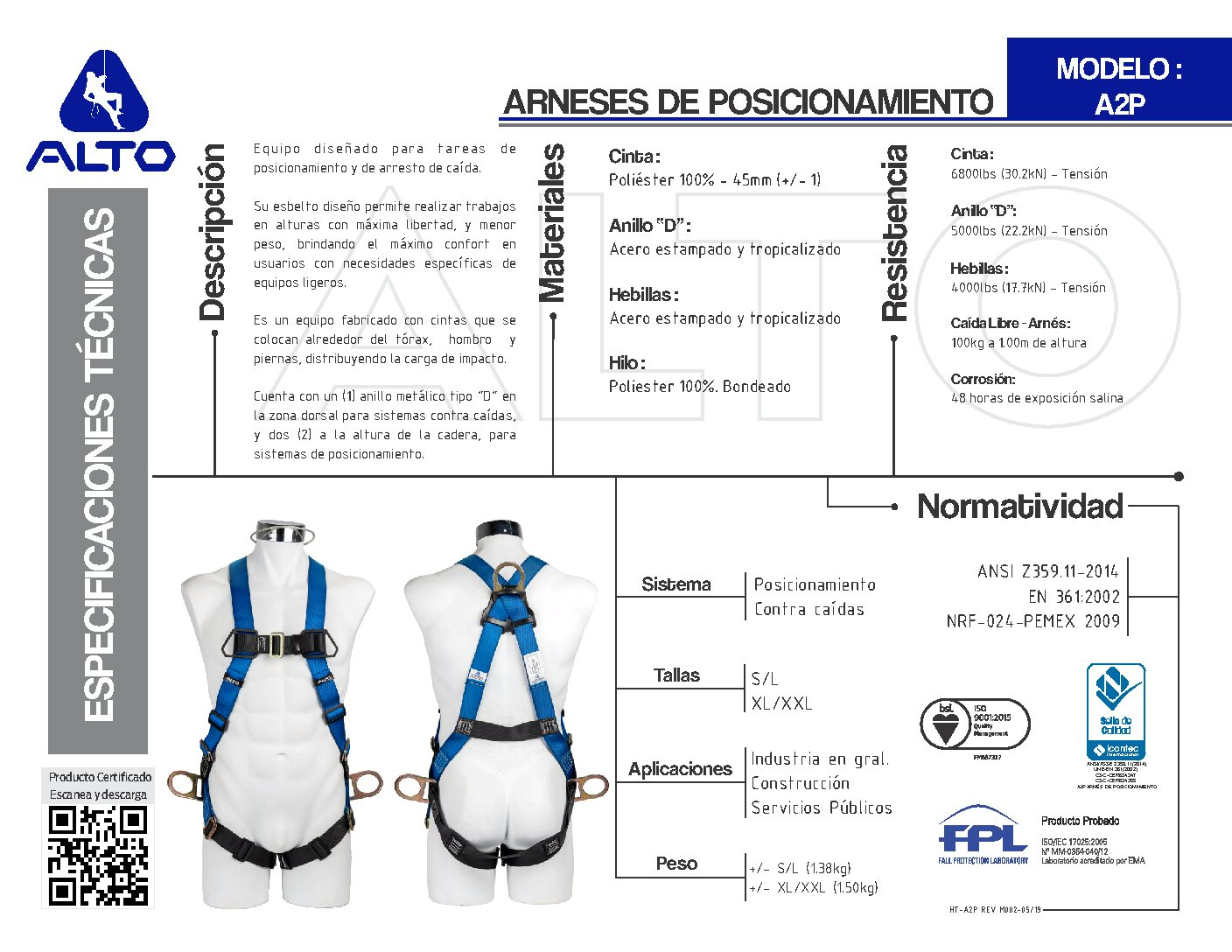 Arnés Cuerpo Completo 3 Argolla, 5 Puntos de Ajuste A2P-SL