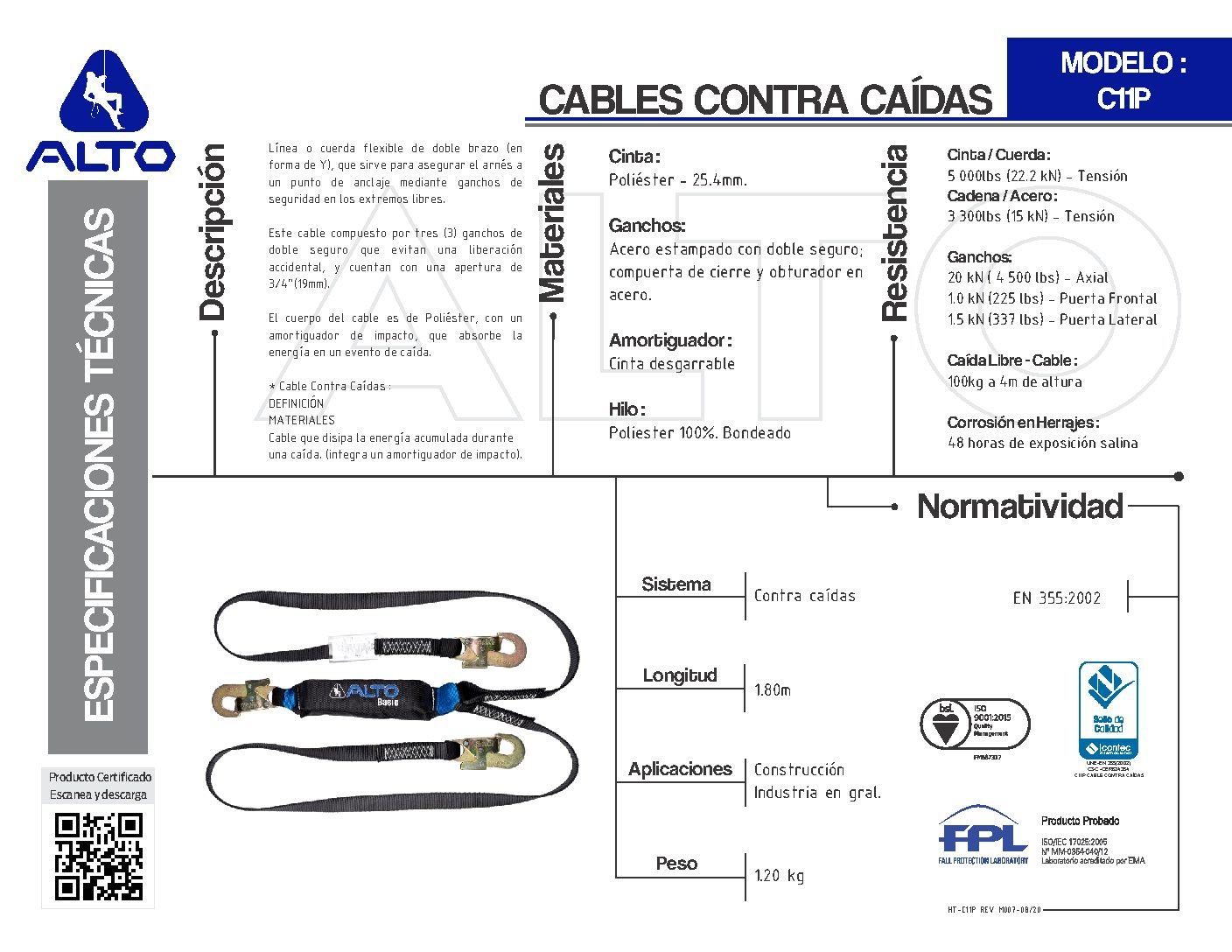 Cable de seguridad doble con amortiguador C11P-1.80