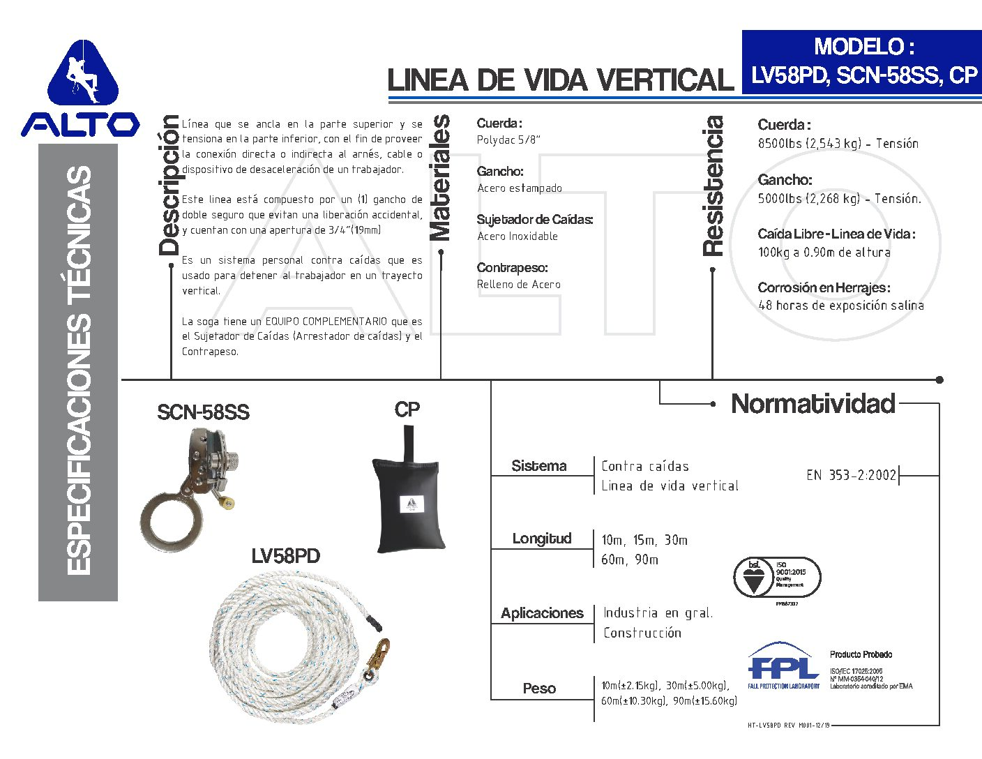 LINEA DE VIDA VERTICAL  LV58PD-10mt