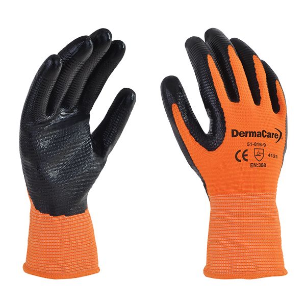 Guante nylon naranja con nitrilo solido