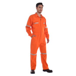 Overol naranja 100%  con reflejante gris